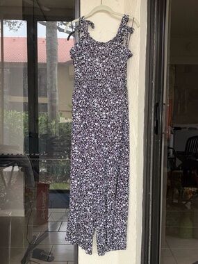 Blue Rain Black & White Floral Tie-Strap Jumpsuit